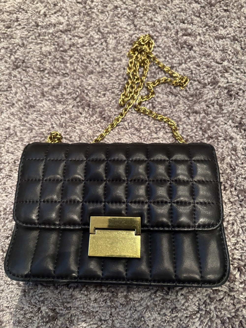 J. Crew Black Quilted Leather Crossbody with Gold Chain